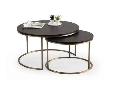 Coffee tables 2-part top and bottom brass metal legs high-quality living room